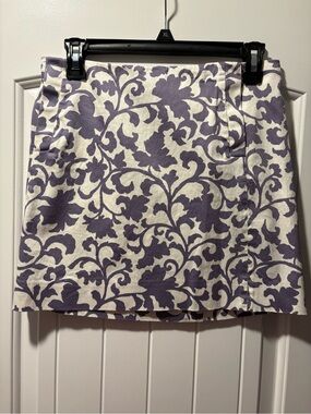 J. Crew Damask Print White/Purple Pencil Short Skirt 2000s Vintage Casual Size 2